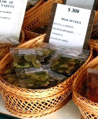 Coca-Blätter findet man überall zum Verkauf. Die Blätter werden einfach gekaut, oder zu einem schmackhaften Tee angerühert. Keine Angst, Abhängigkeiten und Trancezustände treten nur vereinzelt ein.