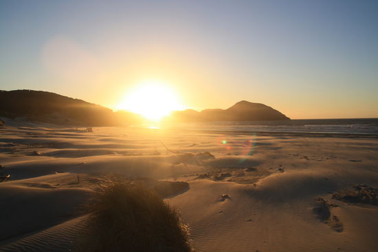 traumhafter Sonnenuntergang am Wharariki beach