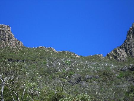Hier nochmal der Cradle Mountain in Nahaufnahme, uebrigens soll das ein Baby sein...von links nach rechts die STrin, die Nase, der Bauch...nur der Mittlere Teil...ist bloed zu erklaeren.