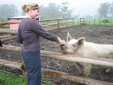 Ein biertrinkendes Schwein mit Namen Princess, das ist uebrigens Heather,eine der Kanadierinnen.