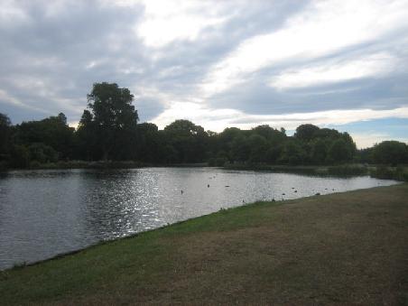 Hagley Park bei fast Dunkelheit.