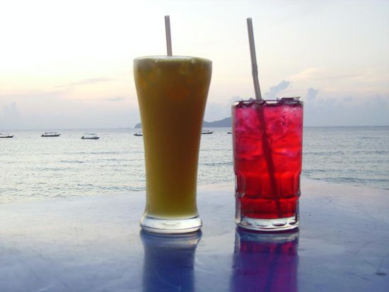 unser abschlussdrink am abschlussabend! osaft und rosensirup. ratet, wer was getrunken hat? *g*