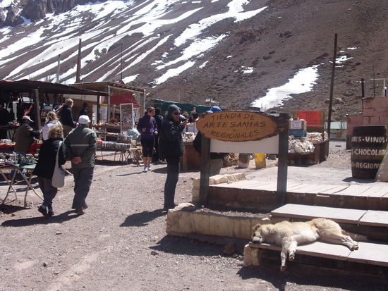 Ein Markt auf 3000m Hoehe. Einer auf dem Bild ist vom Shoppen schon ganz erschoepft.