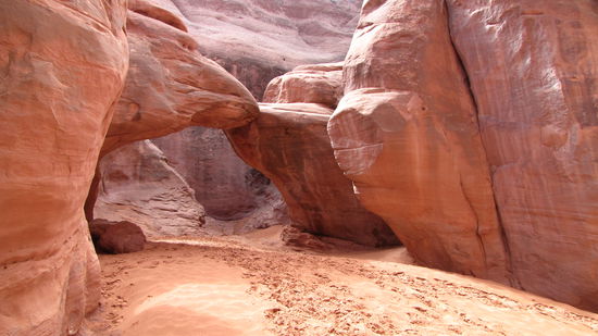 Sanddune Arch. Zu erreichen über einen Trail vom Devils Garden Campground aus oder von einem kleinen Parkplatz an der Park Road.