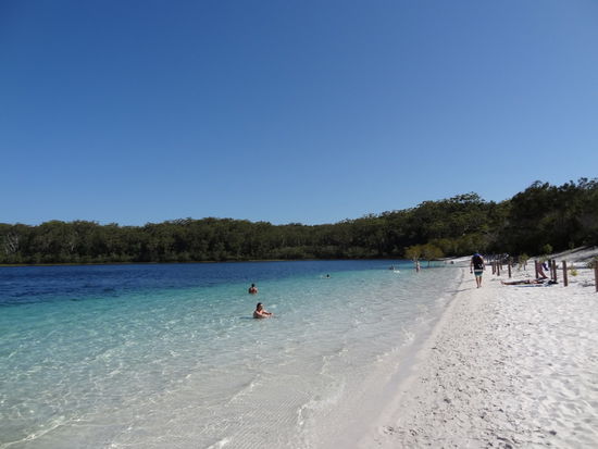 In der Mitte von der Insel gibt es ein See Lake Mc Kensay mit dem selben PH-Wert wie die menschliche Haut... Hammer wenn man aus dem Wasser kommt ist die Haut ganz weich und geschmeidig. Der See ist absolut klar (wie man sieht) und super erfrischend zum schwimmen.