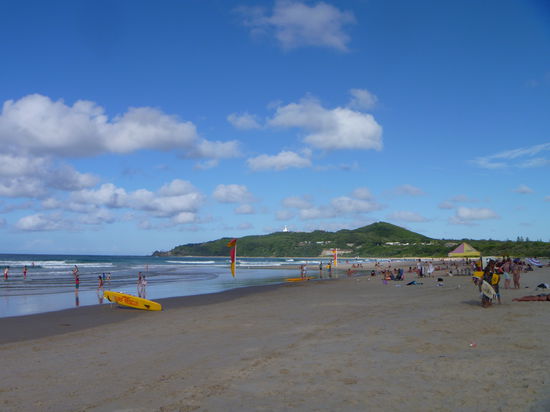 der strand und im hintergrund das leuchthaus!