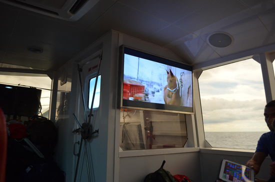 Moderne Fähre zum Festland - mit riesigen LCD-Fernsehern und Bar