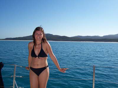Auf dem Boot, im Hintergrund Whitehaven Beach