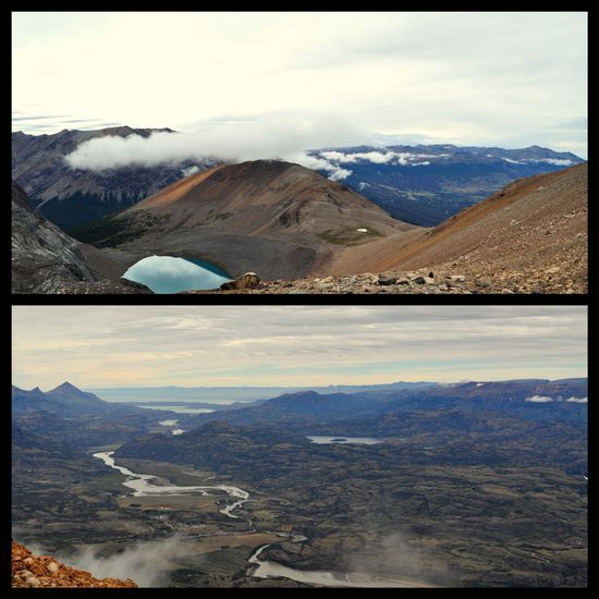 3. Tag: Blick vom Pass auf den See (O) und (unten) Cerro Castillo