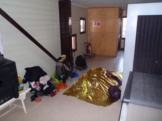 27.3.12, die Nacht im Gepäckkontrollraum an der Grenze Argentinien-Chile