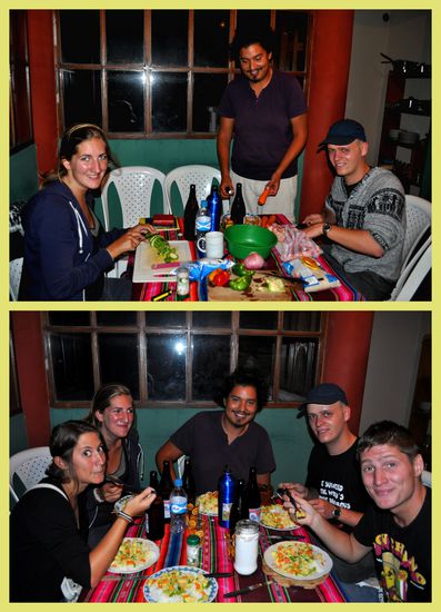 Vom Schnibbeln zum fertigen Gericht 
&gt; li.nach re.: Judith, Lucie, Paul, Luc und Claith