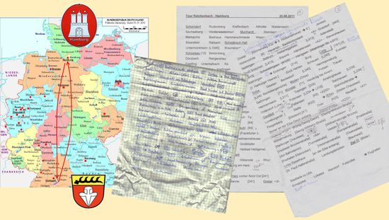 Fein geplanter PC Ausdruck (google Planung)
Freßzettel für die Rückfahrt (Karten Planung)