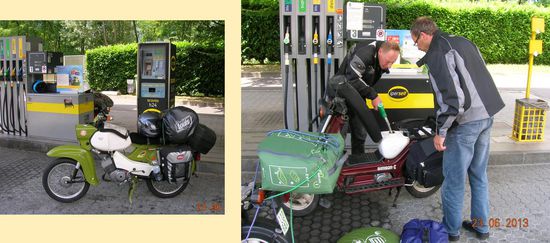 Die rettende Tanke, Oli schaut genau ob es passt!