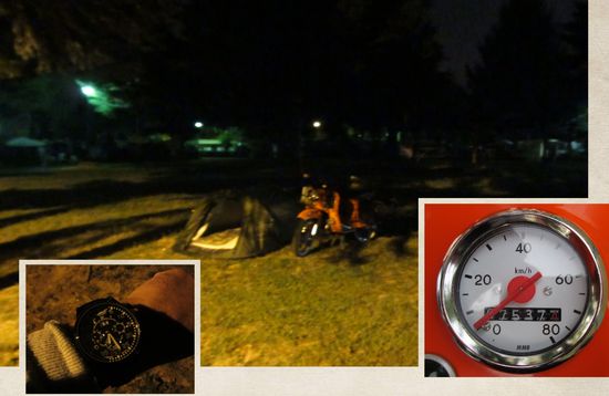 Aufstehen und Zelt abschlagen um 6:30 Uhr.
Tachostand bei der Abfahrt 7537 Km