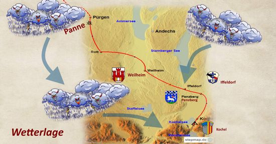 Die Wolken verfolgen uns.