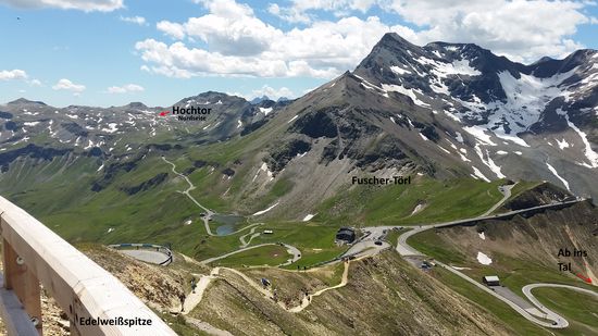 Parkplatz  "Fuscher Törl" von der Edelweißspitze aus gesehen