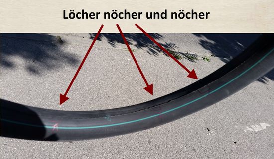 Abrieblinie dicht an der Naht vom Heidenau Schlauch.