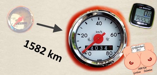 Exakter Tachostand.  (Ich hatte wegen der hin und her Fahrerei ein paar Km mehr auf der Uhr.)