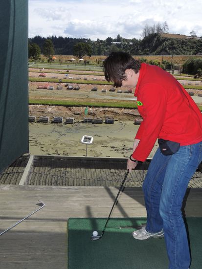 Der Abschlag beim Shrimps-Golfen