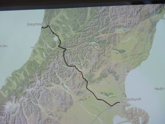 Die Strecke des Tranz Alpines von Christchurch an der Ostküste nach Greymouth an der Westküste.