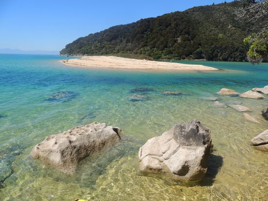 Immer wieder sind kurze Abstecher vom Wanderweg hinunter zum Meer möglich - hier zum Beispiel "Sandfly Beach". (wieder haben wir Glück, von den Namensgebern ist keine Spur zu entdecken/spüren)