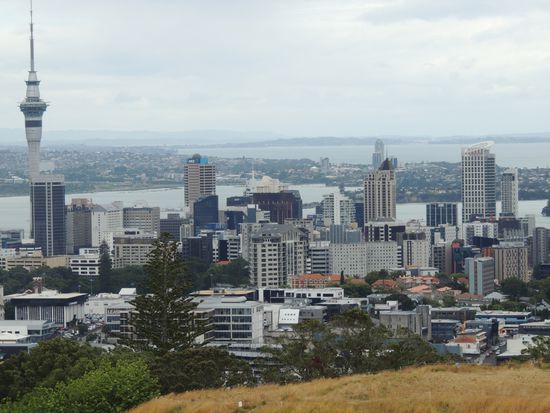 Blick vom Mt. Eden auf die Skyline von Auckland