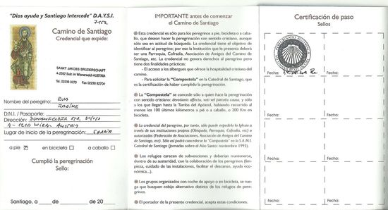 Der Jakobsweg-Pilgerpass (Teil der Innenseite)