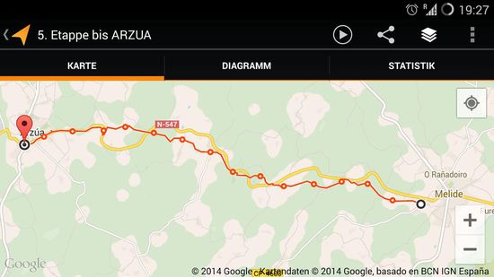 Marschstrecke 5. Etappe von Melide nach Arzua