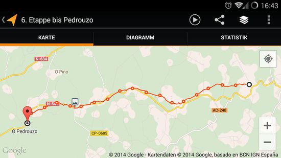 Marschstrecke 6. Etappe von Arzua nach O Pedrouzo