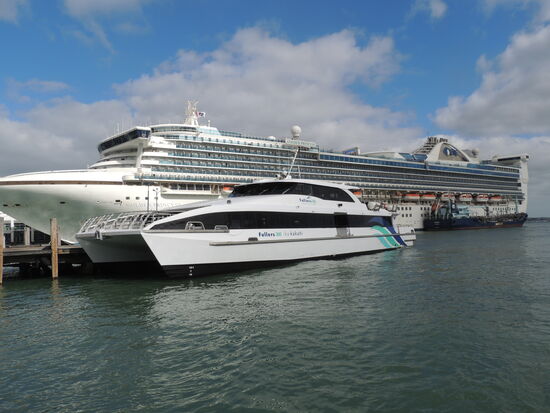 Unsere Fähre nach Birkenhead vor der GOLDEN PRINCESS, die für wenige Stunden in AKL vor Anker liegt ...