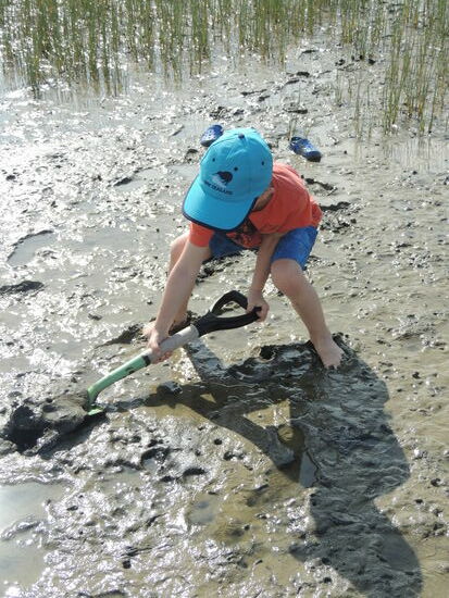 Schaufeleinsatz Teil 1: Schwerarbeit beim Dammbau (damit das Wasser nicht wegrinnt oder herrinnt, wer weiß das schon so genau?!?!?!)