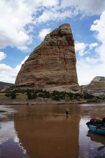Baden im Yampa River (im Hintergrund der Steamboat Rock)