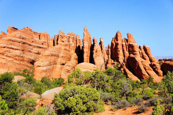 überall superschöne Felssäulen - und die Farbmischung: strahlend blauer Himmel, rote Felsen und schön grüne Baüme