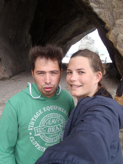 Wir haben es tatsächlich ohne Regen bis zur Cathedral Cove geschafft...