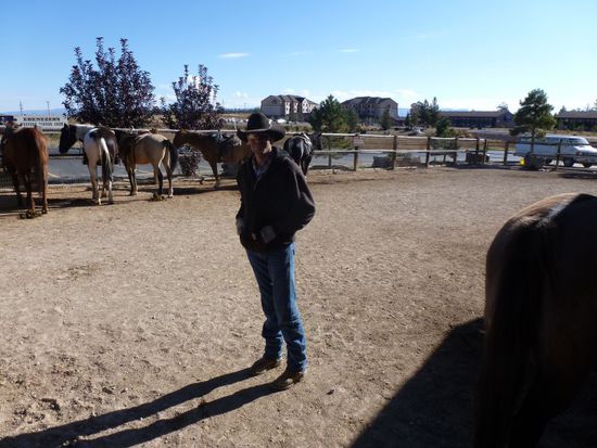 Nach fast zwei Stunden kamen wir wieder an der Koppel der Ponderosa Ranch an.
Hier auf dem Foto unser Cowboy-Guide mit dem wir uns supergut unterhalten haben.
Da er hinkte und sein eines Bein schief war, fragten wir ihn unterwegs was denn passiert war.
Er erzählte uns dass er eigentlich Rodeo-Reiter und ist und früher auch Bullriding gemacht hat.
Leider wurde er vor einigen Jahren abgeworfen und der Bulle trampelte über sein Bein drüber.
Schon über zwanzig Operationen musste er über sich ergehen lassen.
Wir fanden das alles sehr beeindruckend.
Wie sehr unterscheidet sich doch sein Leben von unserem!
Aber genau so habe ich mir diesen Urlaub gewünscht, dass ich Menschen treffe und ihre Geschichte höre.