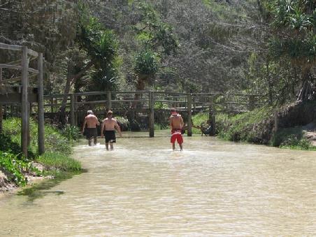 Der Eingang zum Eli Creek
(Auf den Fotos schaut das Wasser schmutzig aus, ist aber Glasklar)