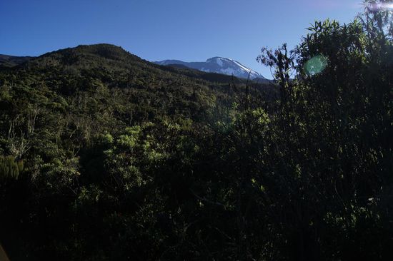 Nach der ersten Nacht: der Gipfel des Kilimanjaro ist immer noch ziemlich weit weg.
