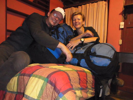 Glueckliche Ankunft im Hostal