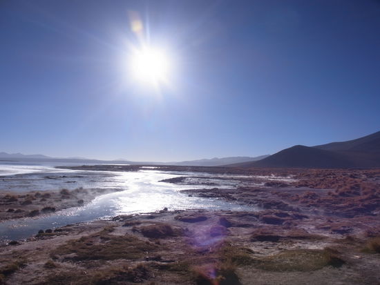 Blick von den heissen Quellen in die Morgensonne