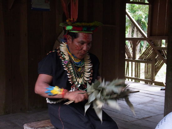 Der Schamane und Medizinmann
Leider erleben wir keine Zeremonie mit den halluzinogenen Drogen,
denn die nächsten Touris warten schon draussen "vor der Tür"
