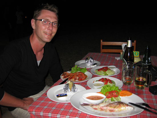 Tiger Prawns (Riesengarnelen) und Red Snapper!