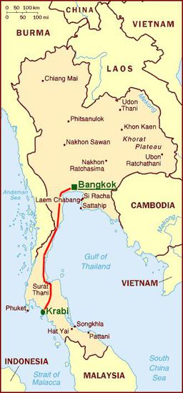 Von Bangkok erstmal in den Süden in die Region um die Stadt Krabi.
