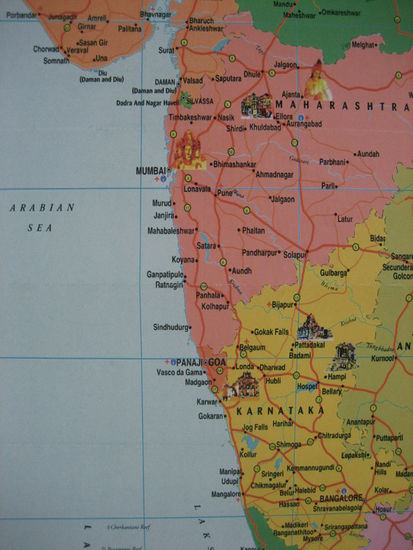 Mumbai...etwas südlich Lonavala, daneben Pune und dann gehts die Küste ein Stück runter nach Goa mit Hauptstadt Panaji