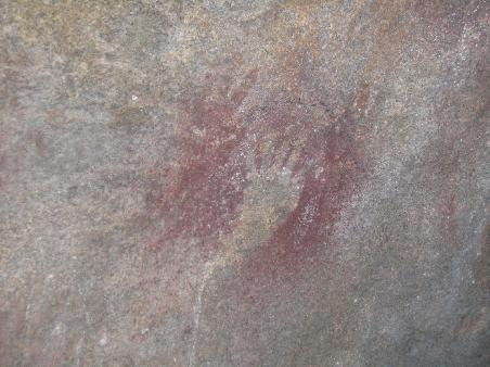 Felsmalereien der Aborigines in einer Hoehle. Die Handabdruecke bedeuten: Ich war hier! Ja, ich war auch hier, habe aber ausser meinen Fussspuren nichts hinterlassen