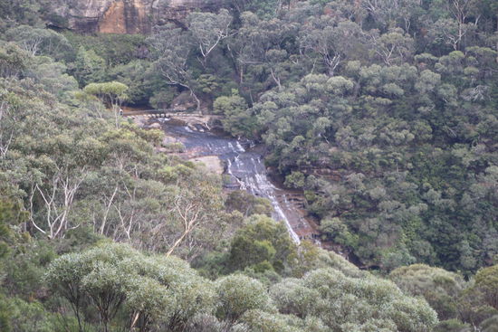 Wentworth Falls herangezoomt. Wie ich auch auf dieser Vergrößerung gesehen habe, führt ein Wanderweg über die Fälle.
