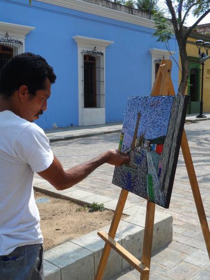 Dieses Bild wird nicht gemalt sondern mit Nadel und Faden genaeht/gestickt (?)