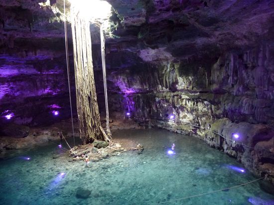 Was da von oben durch das Loch in der Hoehle haengt sind die Wurzeln eines Baums der anscheinend auf der Suche nach Wasser war und fuendig geworden ist 