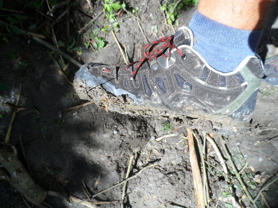 der Regen der letzten Nacht bleibt nicht ohne Folgen, durch den Schlamm ist es stellenweise extrem rutschig