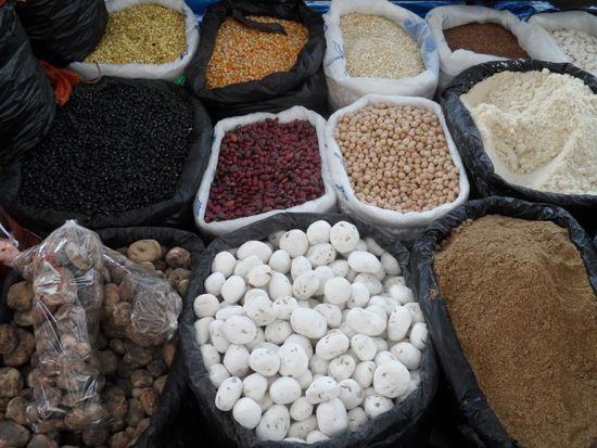 gefriergetrocknete Kartoffeln (vorne in der Mitte)