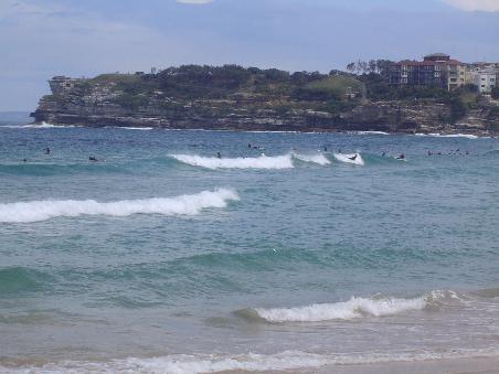 Bondi Beach und eine Menge Surfer.